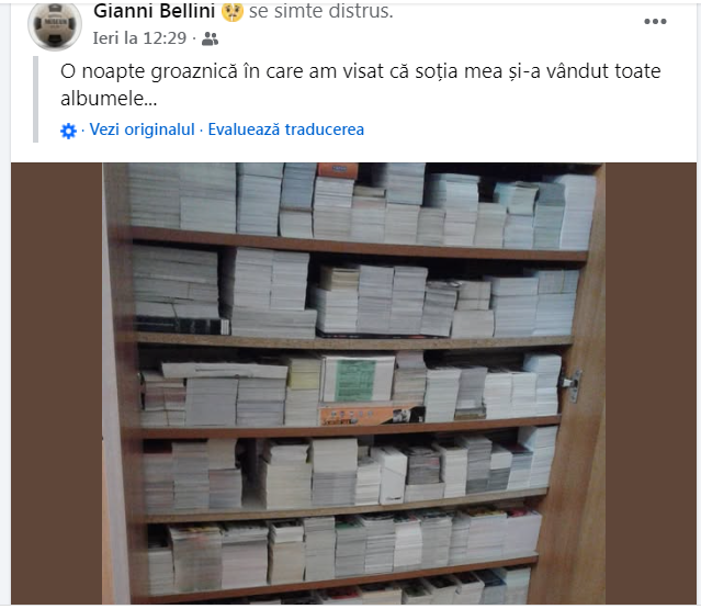 Italianul Gianni Bellini, cel mai mare colecționar de abțibilduri cu fotbaliști din lume, a avut o noapte de coșmar: „Am crezut că mi-a vândut toate albumele”