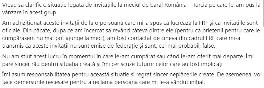 Invitații false la meciul Turcia - România, vândute pe internet cu 150 de euro, în numele FRF: „Le-am cumpărat de la o persoană care mi-a zis că lucrează în federație”