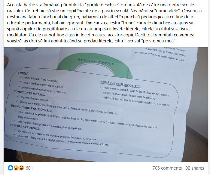 Postarea de pe grupul de facebook al părinților din România