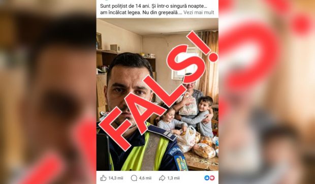 O poveste falsă cu polițiști „eroi” a circulat pe rețelele sociale. Imaginea e realizată cu AI. MAI: „Interesul din spatele ei este real”