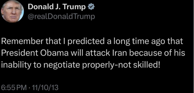 Donald Trump a spus în 2011 și 2012 că Barack Obama va începe un război în Iran pentru a fi reales