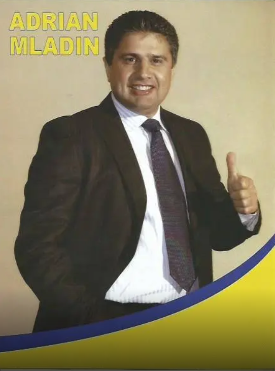 Adrian Mladin într-un poster electoral.