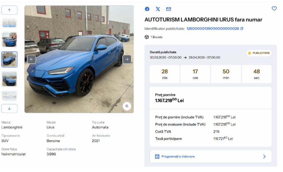 Cum pot cumpăra românii Lamborghini și Ferrari de la ANAF și ce taxe plătesc