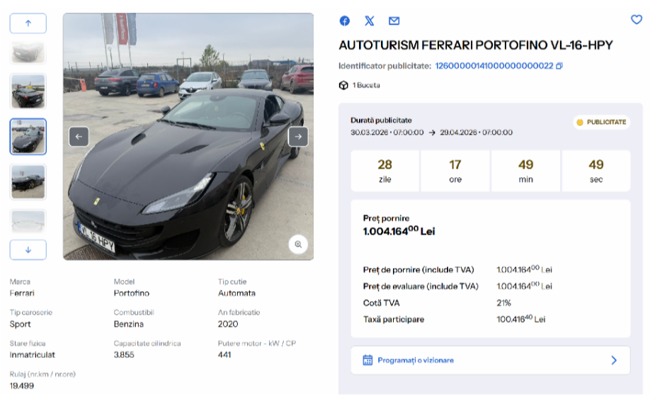 Cum pot cumpăra românii Lamborghini și Ferrari de la ANAF și ce taxe plătesc
