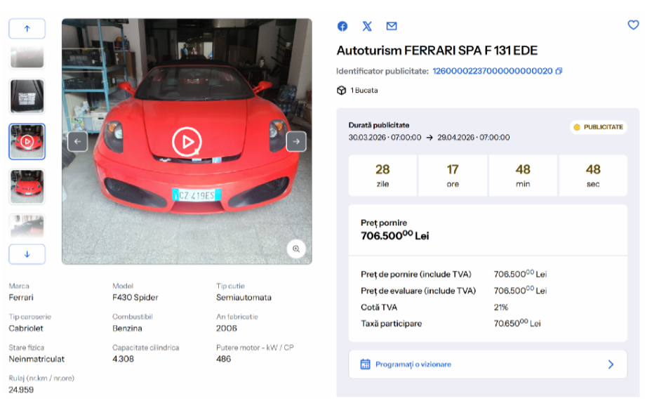 Cum pot cumpăra românii Lamborghini și Ferrari de la ANAF și ce taxe plătesc