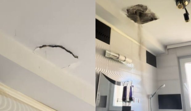 Un tânăr s-a trezit cu tavanul de la baie găurit de vecinul care făcea renovări în apartament, în timp ce făcea duș