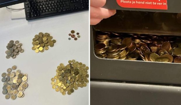 Un bancomat a început „să scuipe” brusc bani, dar oamenii nu s-au atins de monedele împrăștiate lângă aparatul din Rotterdam