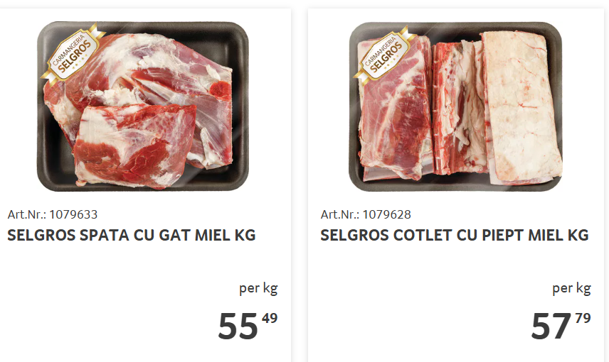 Cât costă un kilogram de carne de miel la Selgros înainte de Paște, în 2026