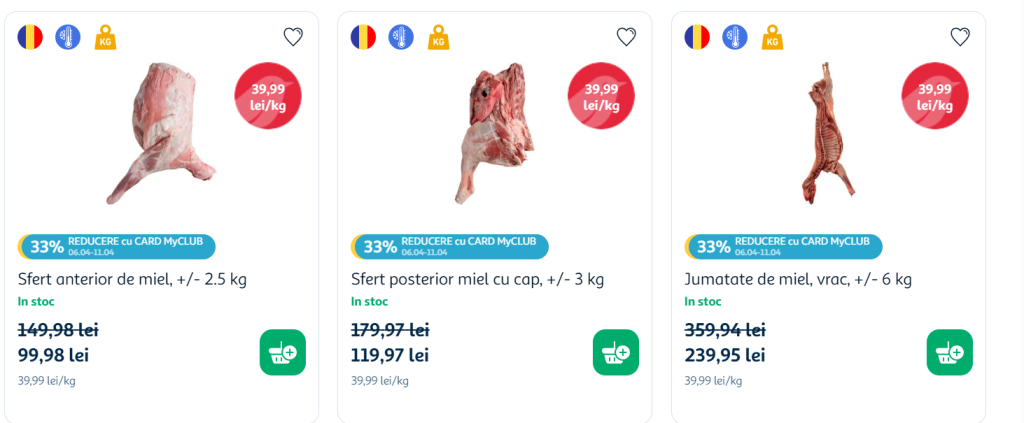 Cât costă 1 kg de carne de miel în Lidl, Kaufland, Auchan și Selgros înainte de Paște în 2026