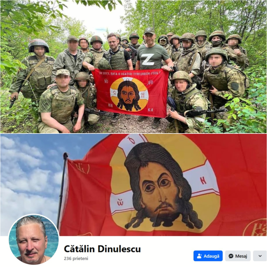 Cătălin Dinulescu și-a pus pe pagina de Facebook poze cu un steag de luptă rusesc. Foto: Facebook-Cătălin Dinulescu