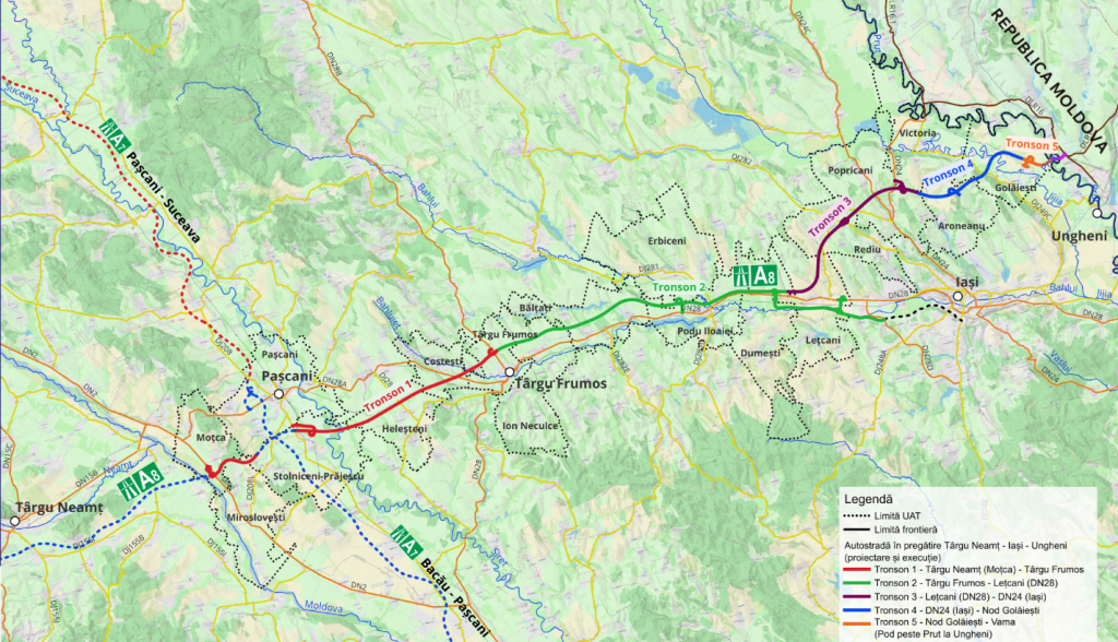 Harta Autostradei: Targu Neamt – Iasi Ungheni. Foto: CNIR