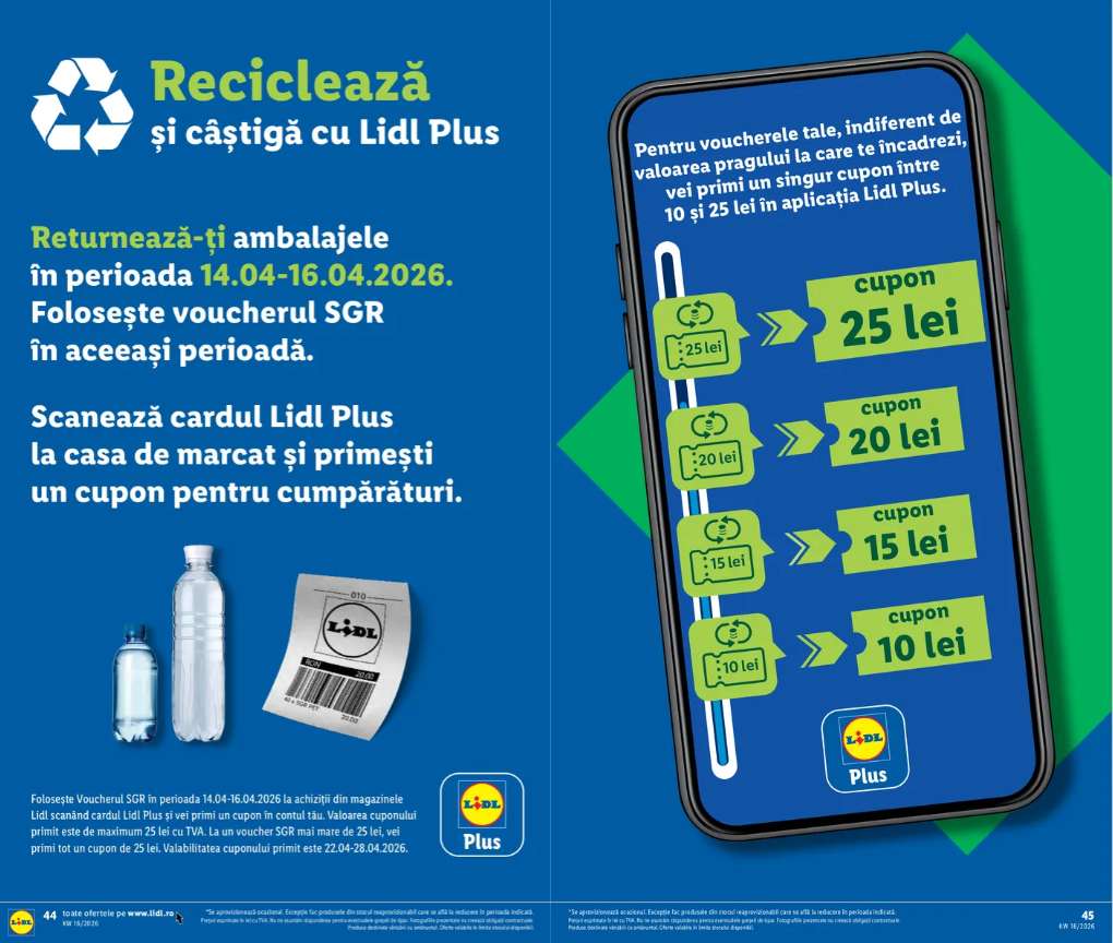 Lidl oferă bani în plus pentru ambalajele reciclate. Ce vouchere pot primi românii între 14 și 16 aprilie
