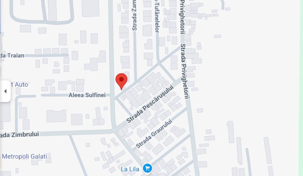 Locul din Galați unde au fost găsite fragmentele dronei, într-un cartier de case din zona străzii Sulfinei. Foto: Captură Google Maps
