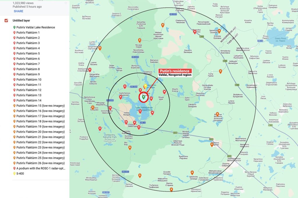 Reședința lui Putin de la Valdai este acum protejată de 26 de turnuri Pantsir, imaginile din satelit arătând o concentrare rapidă a forțelor începând cu jumătatea lunii martie 2026
