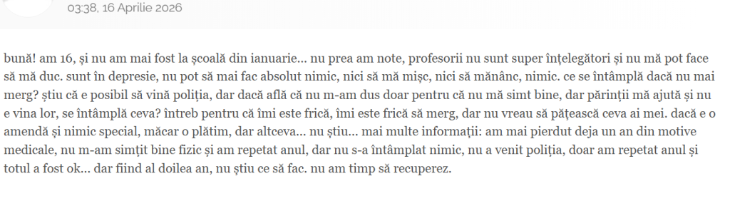 Un mesaj postat de o adolescenta pe un forum