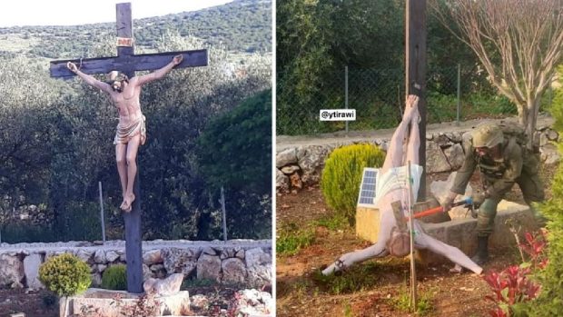 Soldat israelian, fotografiat când distruge cu barosul o statuie a lui Iisus, în Liban: „Grav și rușinos”