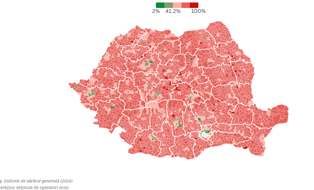 O harta a României colorată în rosu