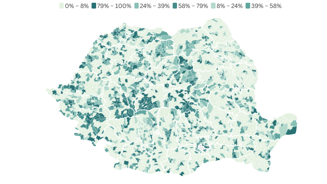 O hartă a României colorată in verde