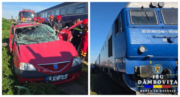 O șoferiță a murit după ce mașina pe care o conducea a fost zdrobită de un tren cu 100 de persoane la bord, în Găești
