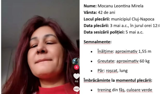 Femeie din Cluj, în vârstă de 42 de ani, dispărută de două zile: autoritățile cer sprijin public