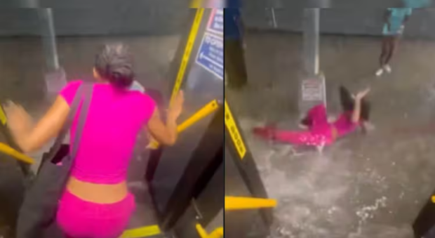 O femeie a fost trântită de viitură în momentul în care a coborât dintr-un autobuz, în New York – VIDEO
