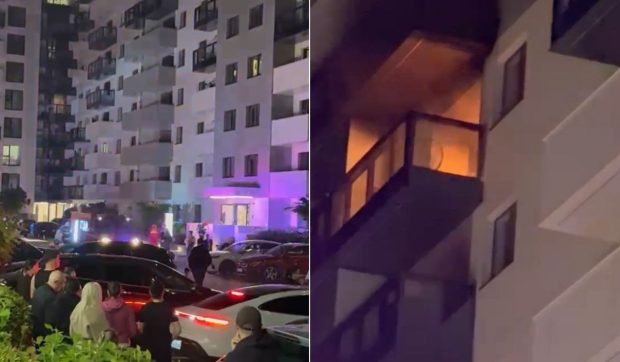 Incendiu puternic la etajul 9 al unui bloc din Cortina North, Voluntari: Locatarii au fost evacuați de urgență