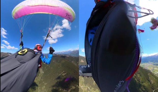 Incident aerian spectaculos în Austria: o femeie cu parapanta lovită de un avion în zbor, momentul surprins pe filmare