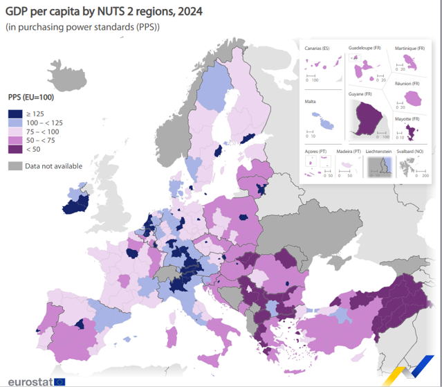 Harta PIB per capita in UE