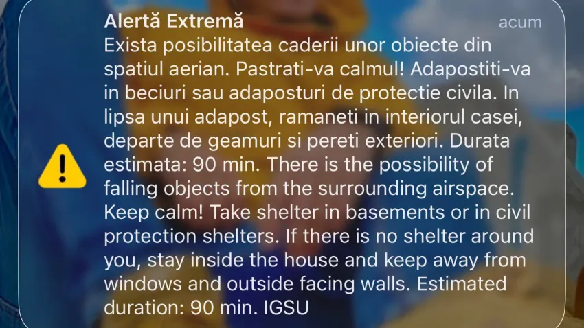 Mesaj RO-Alert în nordul județului Tulcea din cauza atacurilor rusești cu drone asupra Ucrainei