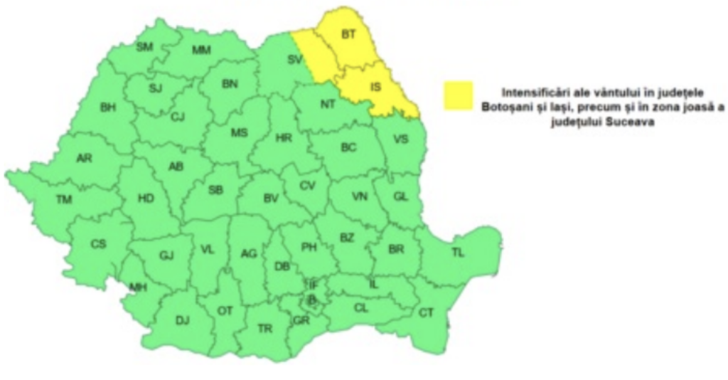 Ploi torențiale, vijelii și grindină în 9 județe ale țării. Harta zonelor vizate de avertizările meteo ANM de cod galben
