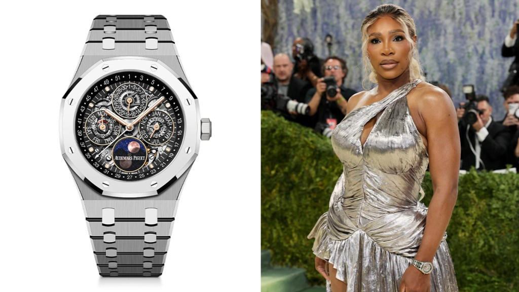 Serena Williams îmbrăcată într-o rochie argintie.