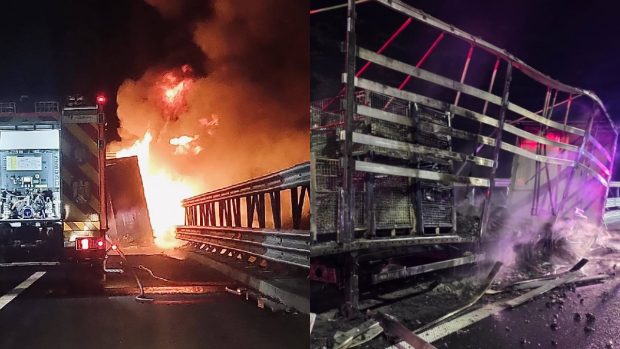 Un TIR încărcat cu piese auto a luat foc pe A1, în Timiș, pe sensul Timișoara-Lugoj