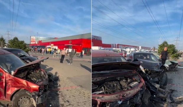 O șoferiță a făcut prăpăd în parcarea de la Dragonul Roșu, lângă București. 11 mașini au fost distruse, iar doi oameni au fost răniți