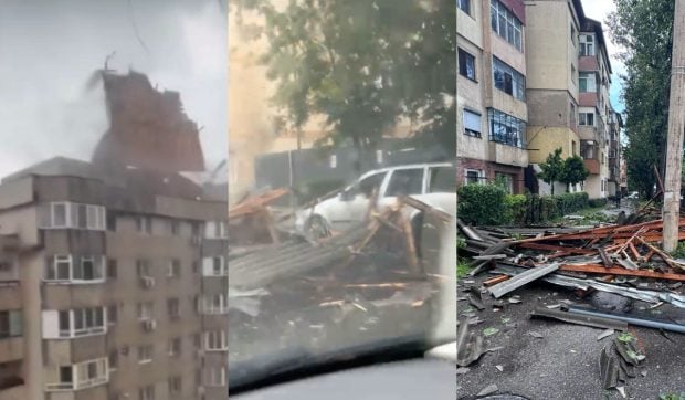 Furtuna violentă din Târgoviște provoacă pagube majore: acoperiș aruncat pe stradă, zeci de copaci doborâți și mașini avariate