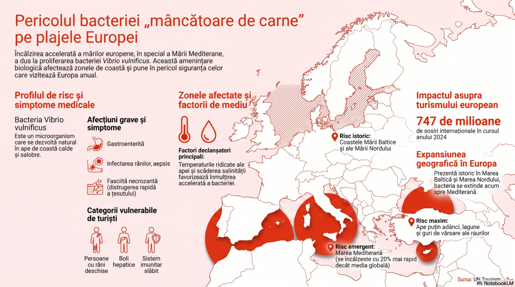 Alertă sanitară pe litoralul european: încălzirea apei mării aduce o bacterie periculoasă aproape de plaje