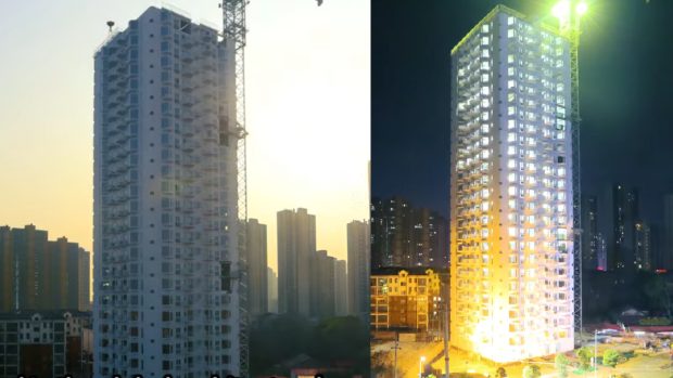 Chinezii ridică în doar cinci zile un bloc impresionant de 26 de etaje folosind tehnologia modulară inovatoare