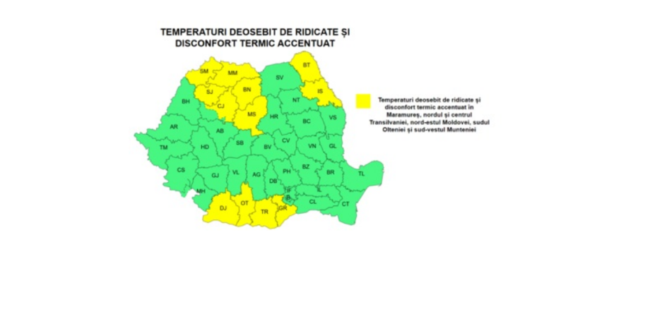 Val de caniculă cu temperaturi de până la 34 de grade, dar și ploi torențiale. Harta județelor vizate de avertizările meteo ANM de cod galben