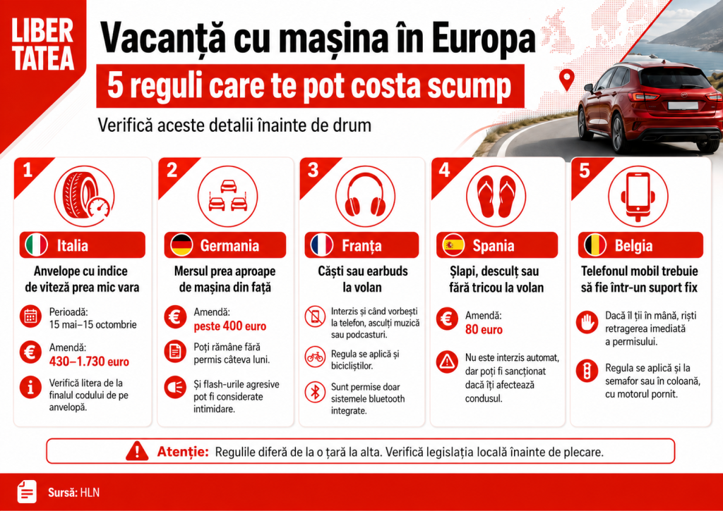 O literă incorectă de pe cauciucul mașinii îți poate aduce o amendă de 1.730 de euro. Reguli de circulație aproape necunoscute când ești în vacanță în Europa