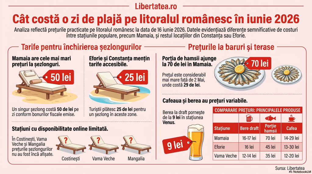 Cât costă un șezlong, o bere și o cafea pe plajele litoralului românesc, la mijlocul lunii iunie 2026: „Mai bine îl luai din Dedeman”