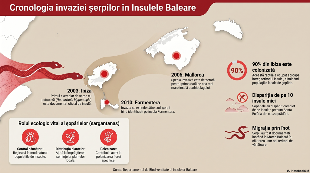 O specie de șarpe invaziv se răspândește galopant în Ibiza și Mallorca. Animalul înoată între insule și ucide specii pe cale de dispariție
