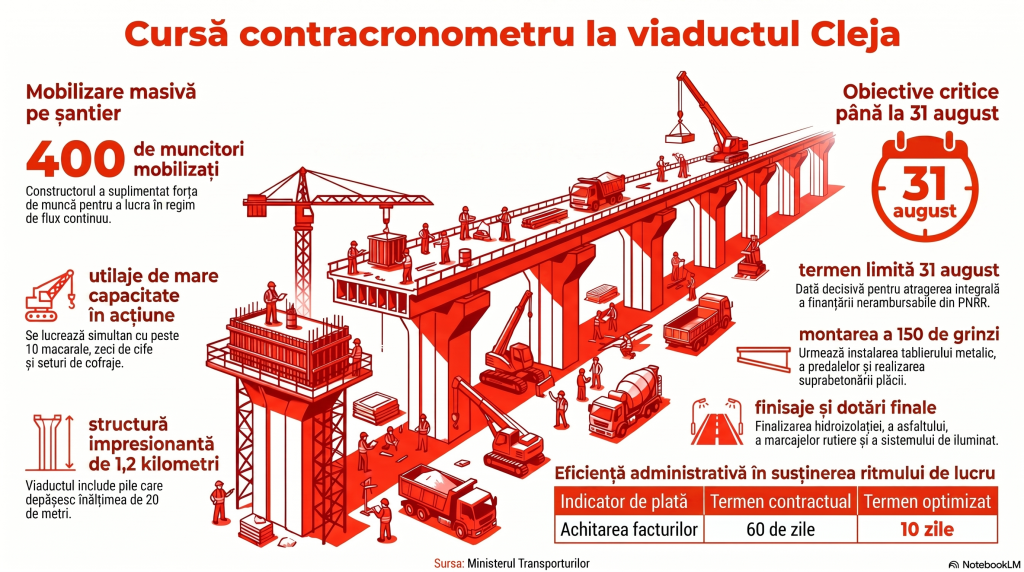 Ce lucrări trebuie terminate în două luni și jumătate pe Autostrada Moldovei A7 din Bacău, sub presiunea termenului PNRR: „O provocare monumentală”