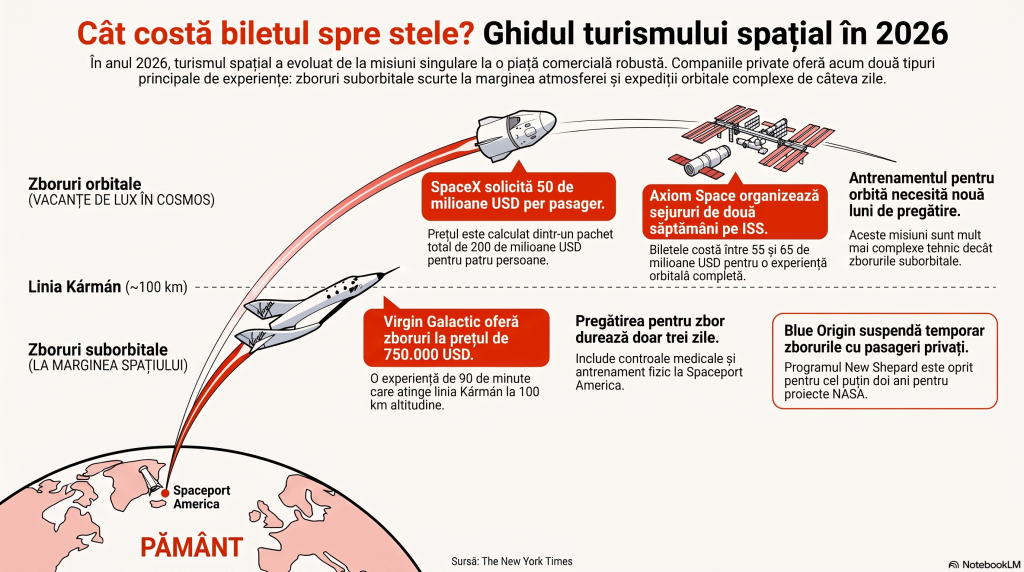 Turismul spațial cunoaște o renaștere în 2026: cât a ajuns să coste un bilet spre spațiu cu rachetele lui Elon Musk sau Richard Branson
