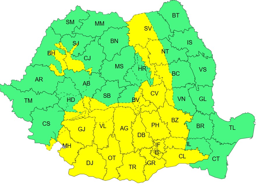 Furtuni devastatoare în Oltenia și Muntenia pe 4 iunie 2026: Ce trebuie să știi! 1 harta cod galben ploi 4 iunie 2026