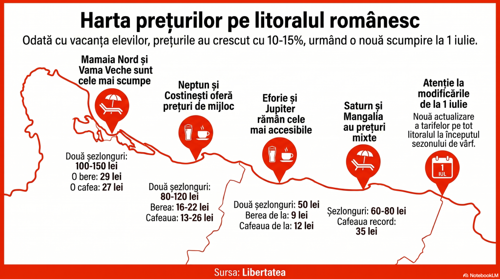 Cât costă un șezlong, o cafea și o bere în ultimul weekend de prețuri mici pe litoralul românesc. De la 1 iulie, prețurile vor crește