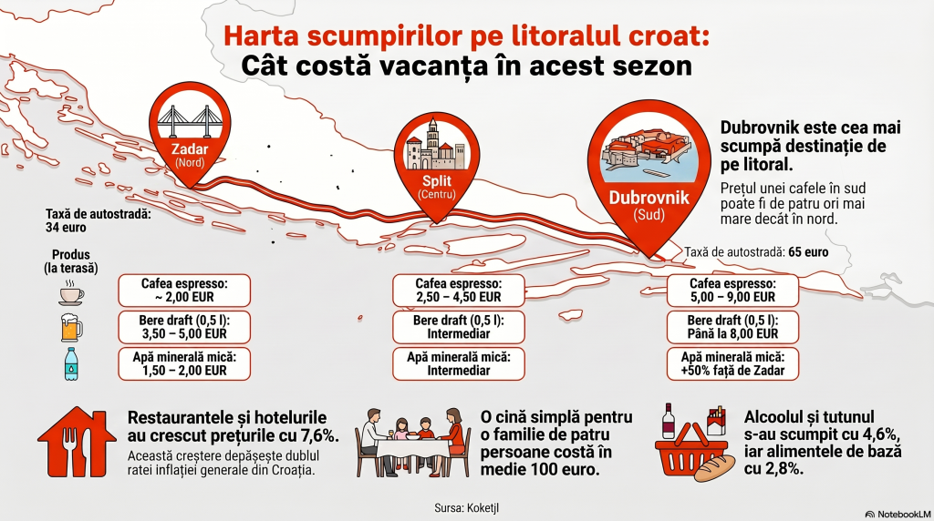 Prețurile pe plajele din Croația s-au mărit cu aproape 10% în ultimul an: o cafea costă 9 euro și cina e 100 de euro