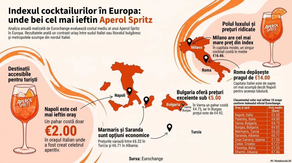 Topul orașelor din Europa unde cocktailurile sunt cele mai ieftine: orașul unde un Aperol Spritz costă doar doi euro