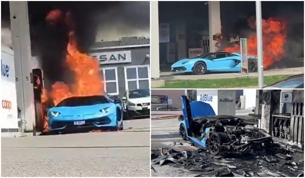 Lamborghini Aventador SVJ de peste jumătate de milion de euro distrus într-un incendiu la o benzinărie elvețiană