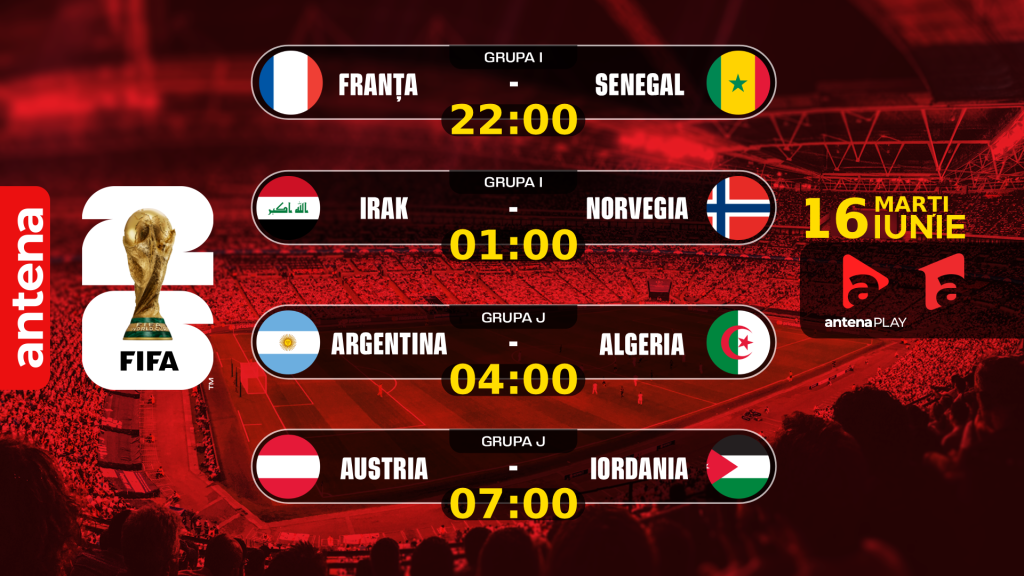 Ce audiențe a avut Antena 1 în a cincea zi a Campionatului Mondial de fotbal din 2026