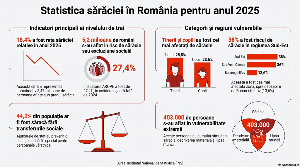 Peste 5.000.000 de români, în risc de sărăcie și excluziune socială. Aproape unul din cinci români, la limita supraviețuirii, în 2025