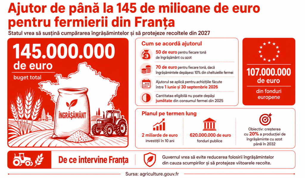 145.000.000 de euro ajutor pentru fermierii care cumpără îngrășăminte. Franța vrea să salveze recoltele din 2027